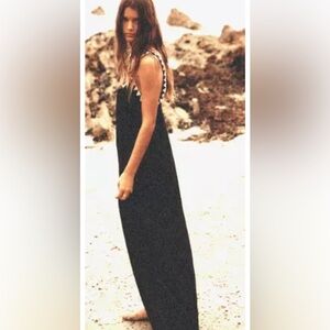 Zara Black Maxi flowing Grecian Dress‎ medium with beaded straps.  Never worn